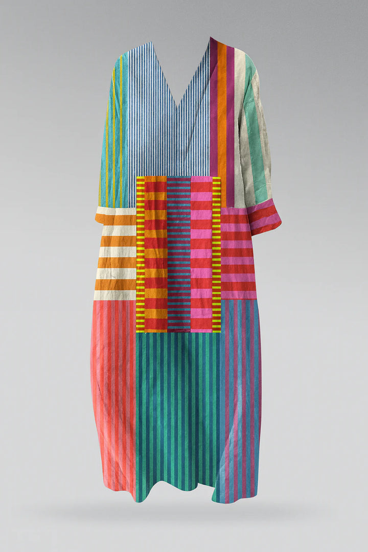 Cambria | Bold Multicolor Stripe Patch Dress
